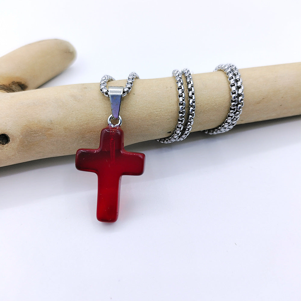 Wholesale Natural Stone Cross Pendant Necklace